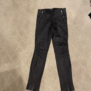 Theory black leather pants with stretch